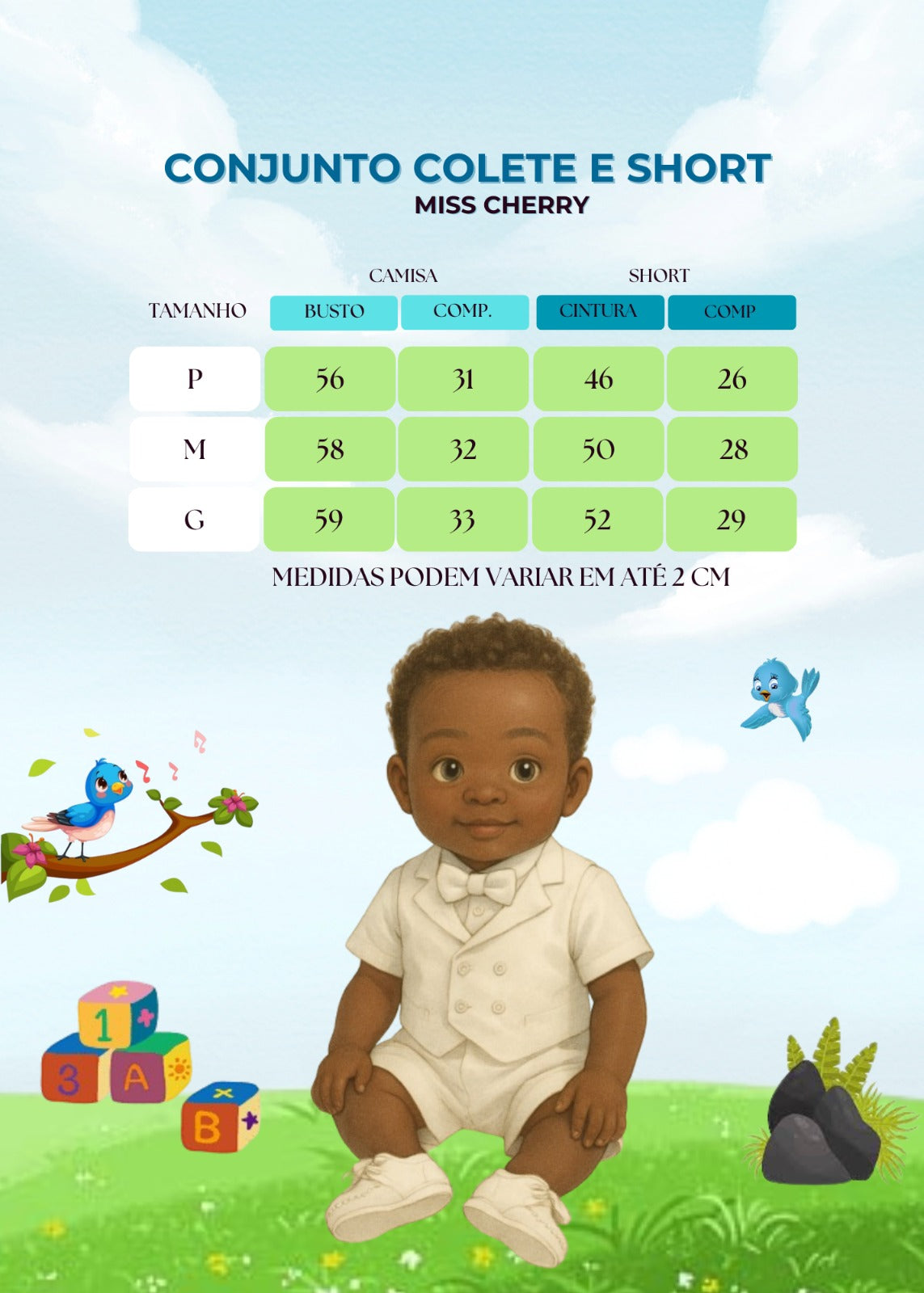 Conjunto Social Infantil Branco em Algodão com Gravata Borboleta para Pajem