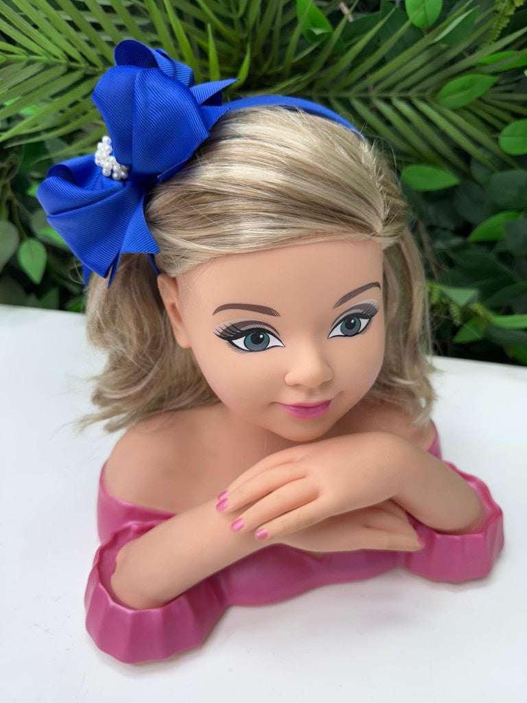 Tiara Infantil Azul Royal em Cetim com Detalhes em Pérolas para Daminhas