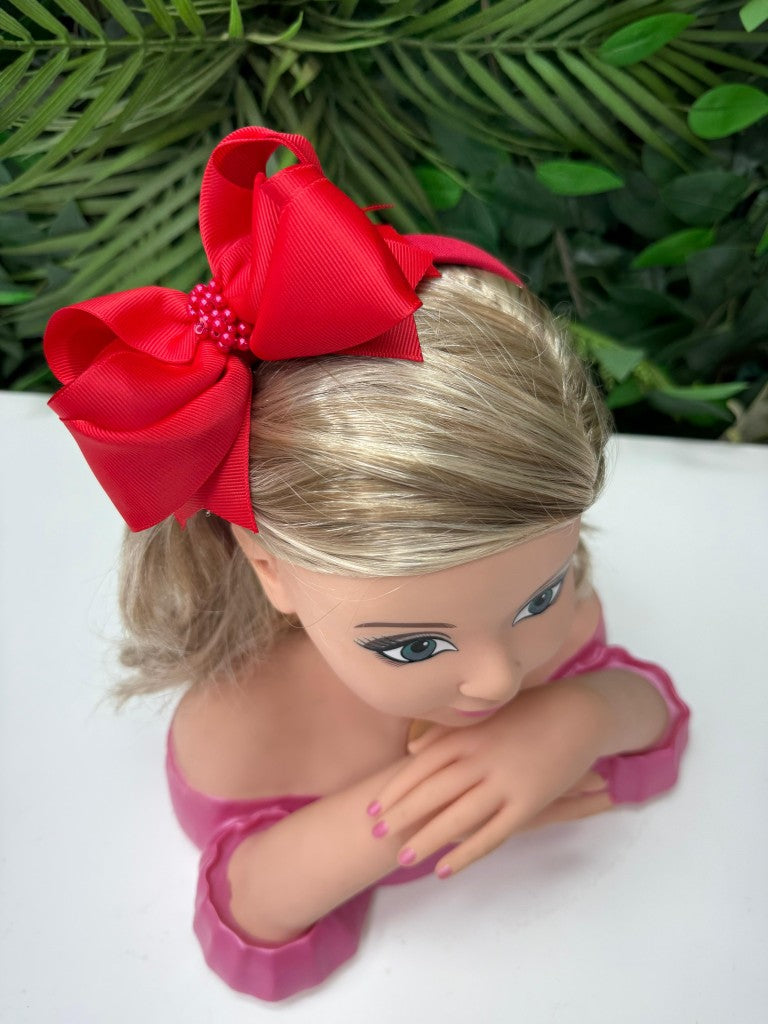 Tiara Infantil Vermelha em Cetim com Detalhes em Pérolas para Estilo Princesa