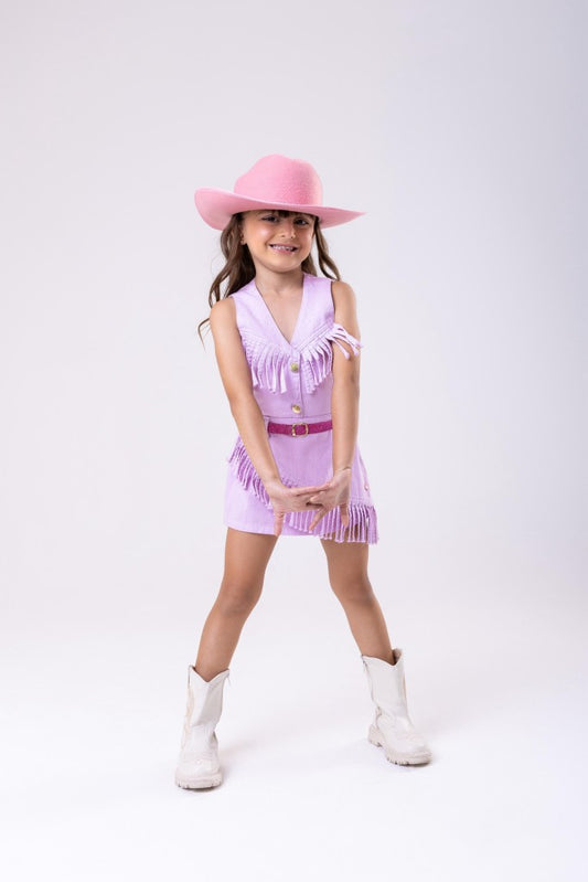 Conjunto Blogueirinha Boiadeira Jeans Lilás Fashion