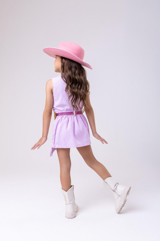 Conjunto Blogueirinha Boiadeira Jeans Lilás Fashion