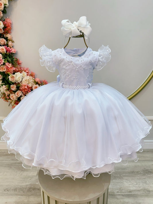 Vestido Infantil Branco em Renda com Saia Rodada para Daminhas