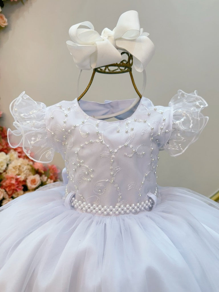Vestido Infantil Branco em Renda com Saia Rodada para Daminhas