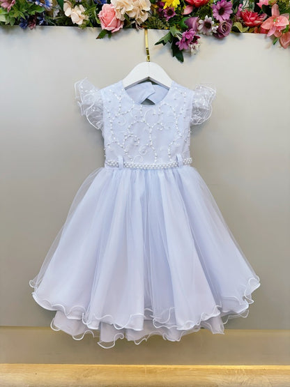 Vestido Infantil Branco em Renda com Saia Rodada para Daminhas