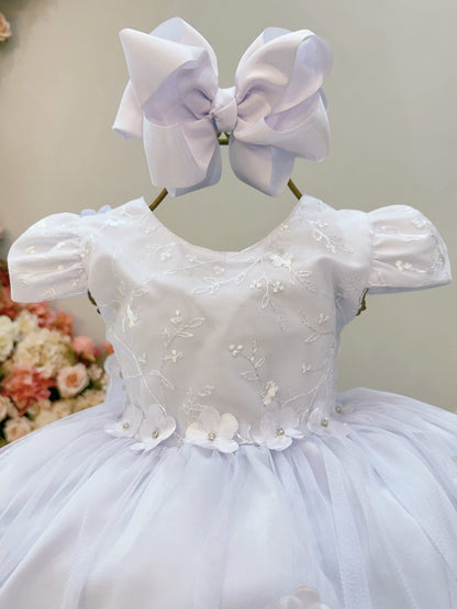 Vestido Infantil Branco em Renda Luxo com Saia Fluída para Festa