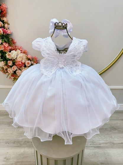 Vestido Infantil Branco em Renda Luxo com Saia Fluída para Festa