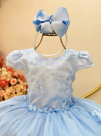 Vestido Infantil Azul Claro em Renda com Saia Rodada para Daminhas