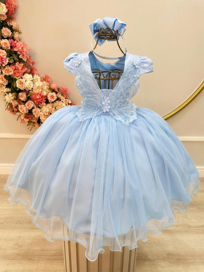 Vestido Infantil Azul Claro em Renda com Saia Rodada para Daminhas