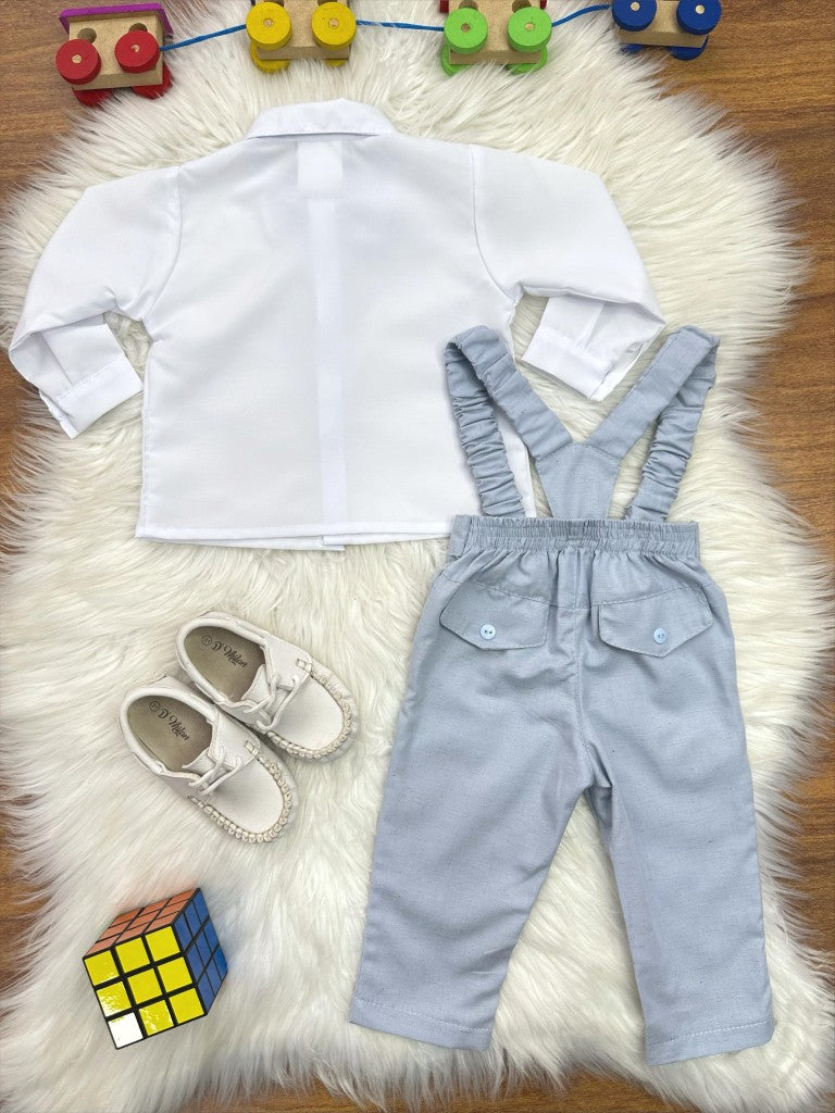 Conjunto Social Infantil Branco em Poliéster com Calça e Gravata Azul para Festa