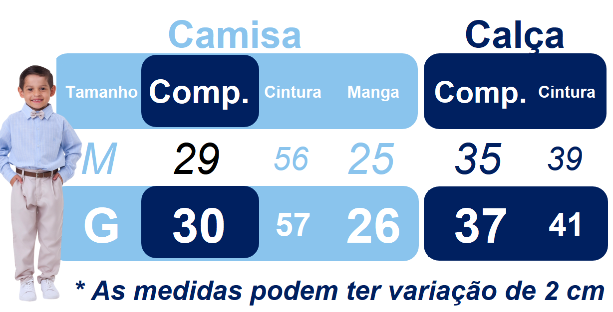 Conjunto Social Infantil Branco em Poliéster com Calça e Gravata Azul para Festa