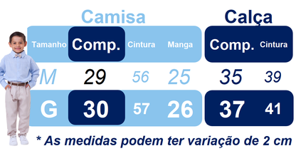 Conjunto Social Infantil Branco em Poliéster com Calça e Gravata Azul para Festa