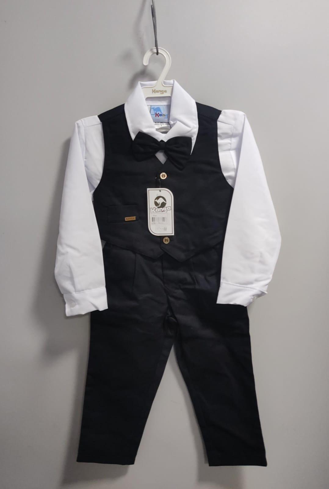 Conjunto Social Infantil Branco em Algodão com Colete Preto e Gravata para Pajem