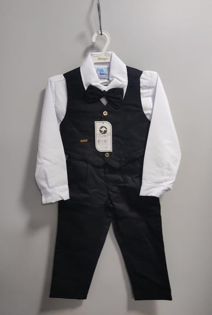 Conjunto Social Infantil Branco em Algodão com Colete Preto e Gravata para Pajem