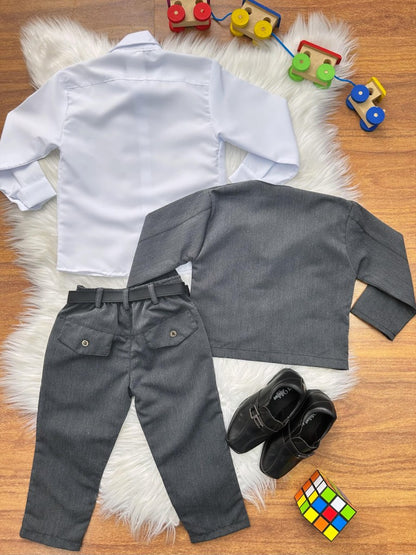 Conjunto Social Infantil Grafite em Tecido com Gravata Borboleta e Camisa Branca para Pajem