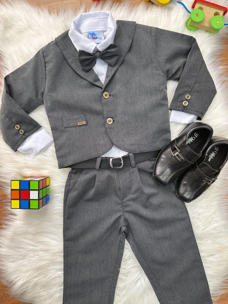 Conjunto Social Infantil Grafite em Tecido com Gravata Borboleta e Camisa Branca para Pajem