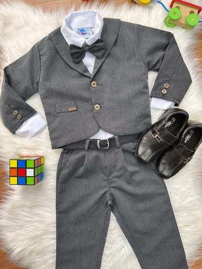 Conjunto Social Infantil Grafite em Tecido com Gravata Borboleta e Camisa Branca para Pajem