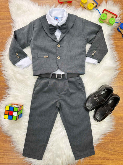 Conjunto Social Infantil Grafite em Tecido com Gravata Borboleta e Camisa Branca para Pajem