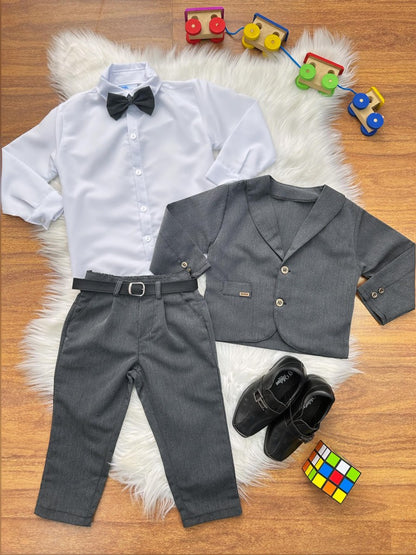 Conjunto Social Infantil Grafite em Tecido com Gravata Borboleta e Camisa Branca para Pajem