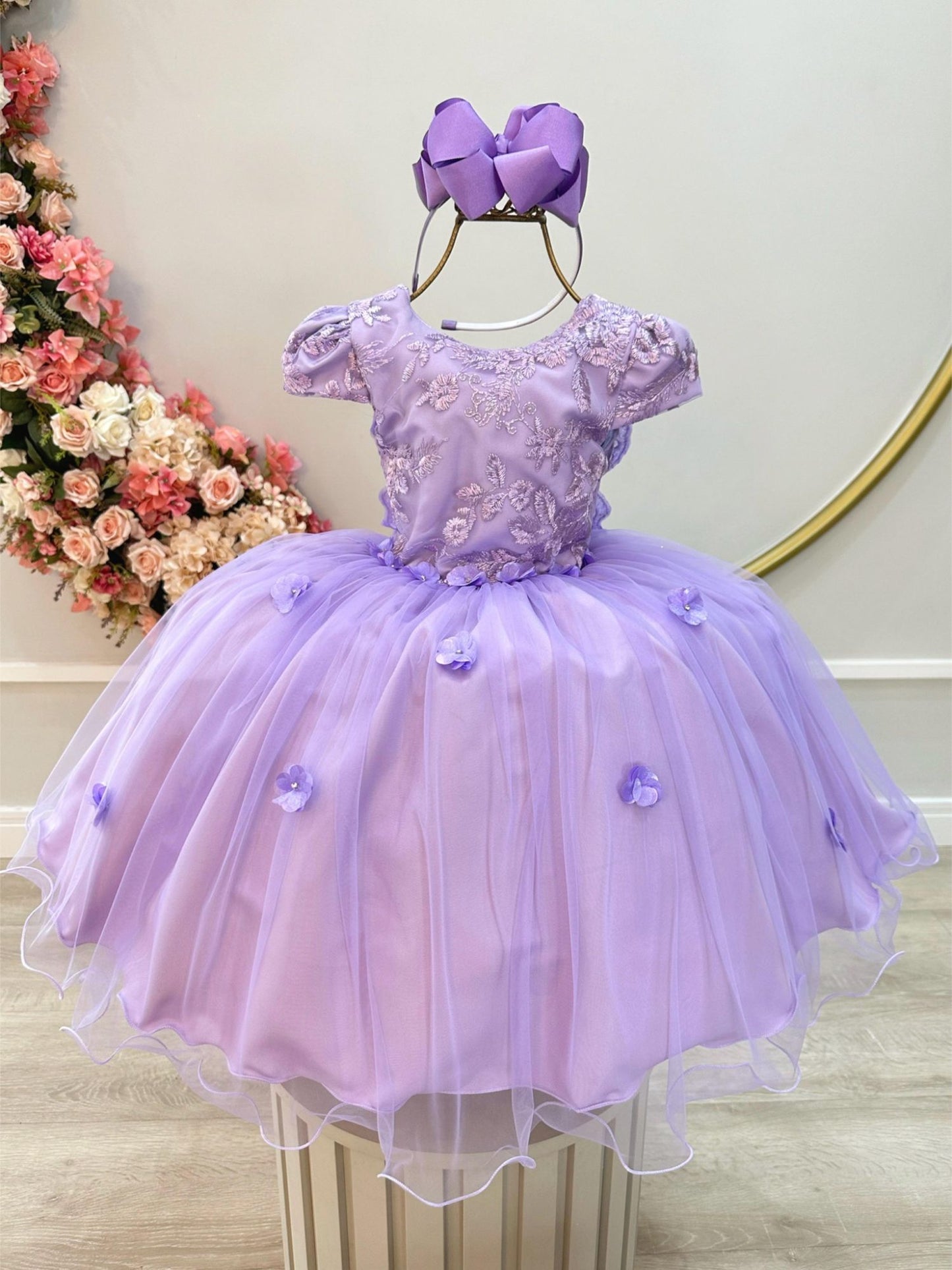 Vestido Infantil Lilás Jardim Encantado Damas Com Renda