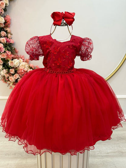 Vestido Infantil Vermelho Busto Com Renda Daminhas Casamentos
