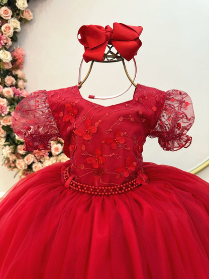 Vestido Infantil Vermelho Busto Com Renda Daminhas Casamentos