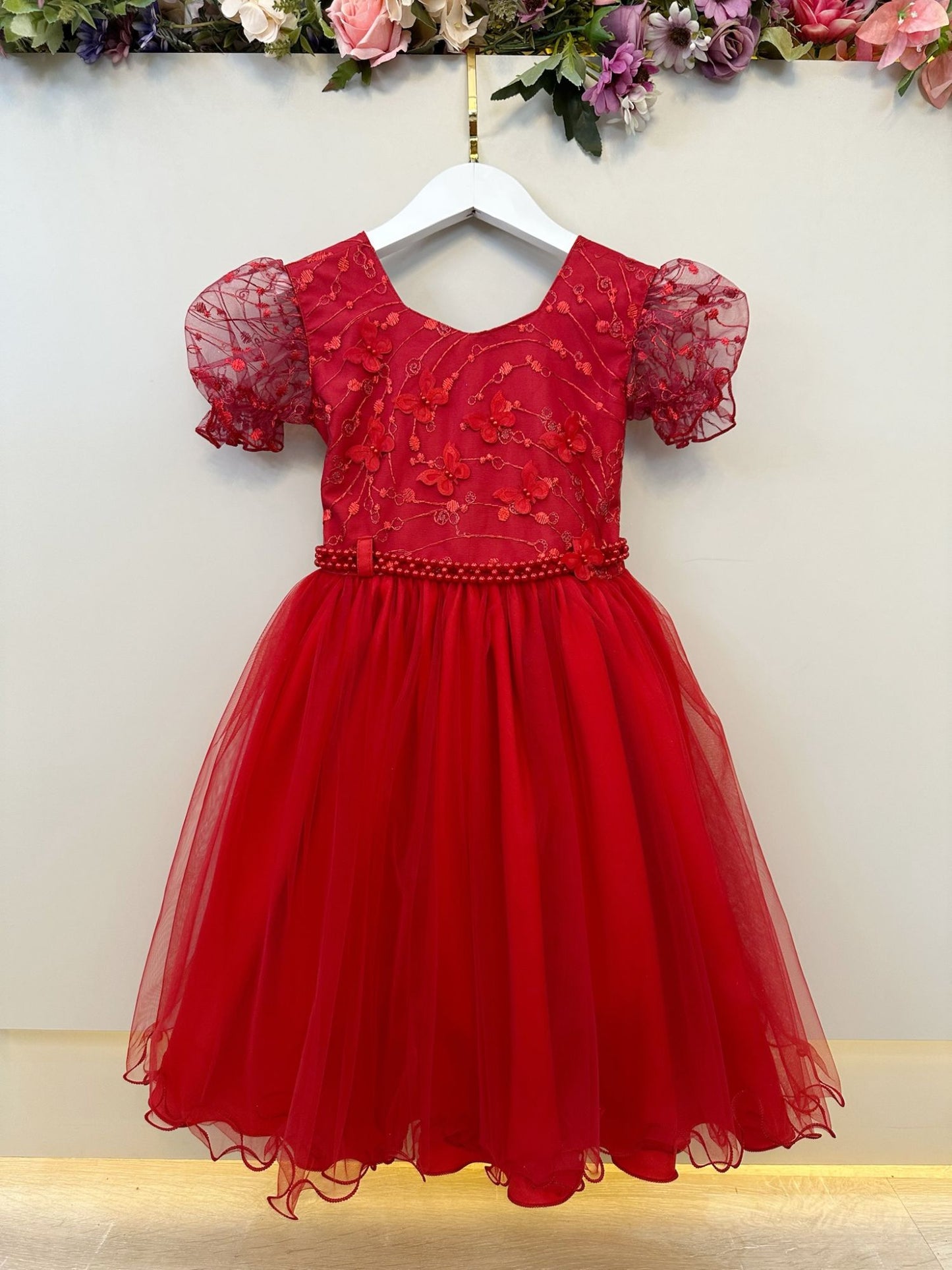 Vestido Infantil Vermelho Busto Com Renda Daminhas Casamentos