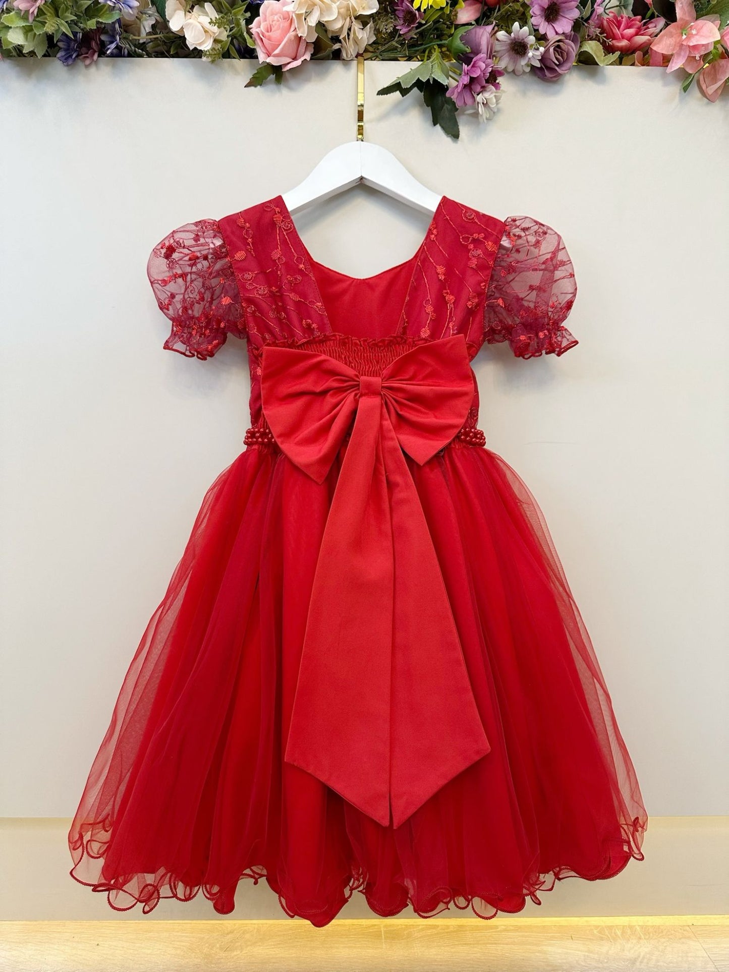 Vestido Infantil Vermelho Busto Com Renda Daminhas Casamentos
