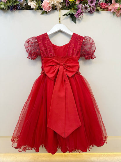 Vestido Infantil Vermelho Busto Com Renda Daminhas Casamentos
