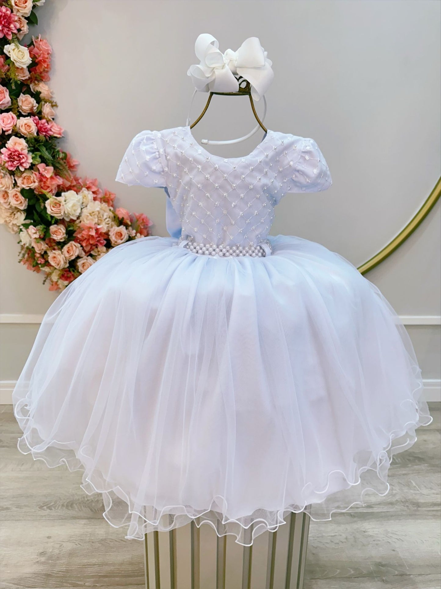 Vestido Infantil Branco Busto Com Renda Daminhas Casamentos