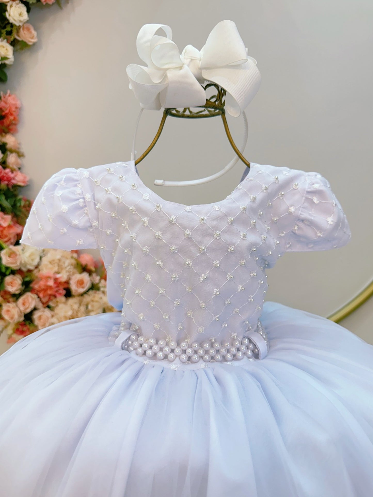 Vestido Infantil Branco Busto Com Renda Daminhas Casamentos