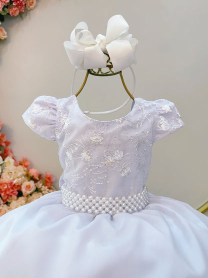 Vestido Infantil Branco Busto Com Renda Daminhas Festas