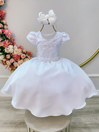 Vestido Infantil Branco Busto Com Renda Daminhas Festas
