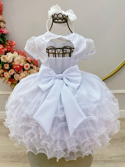 Vestido Infantil Branco Jardim Encantado Saia Com Babados