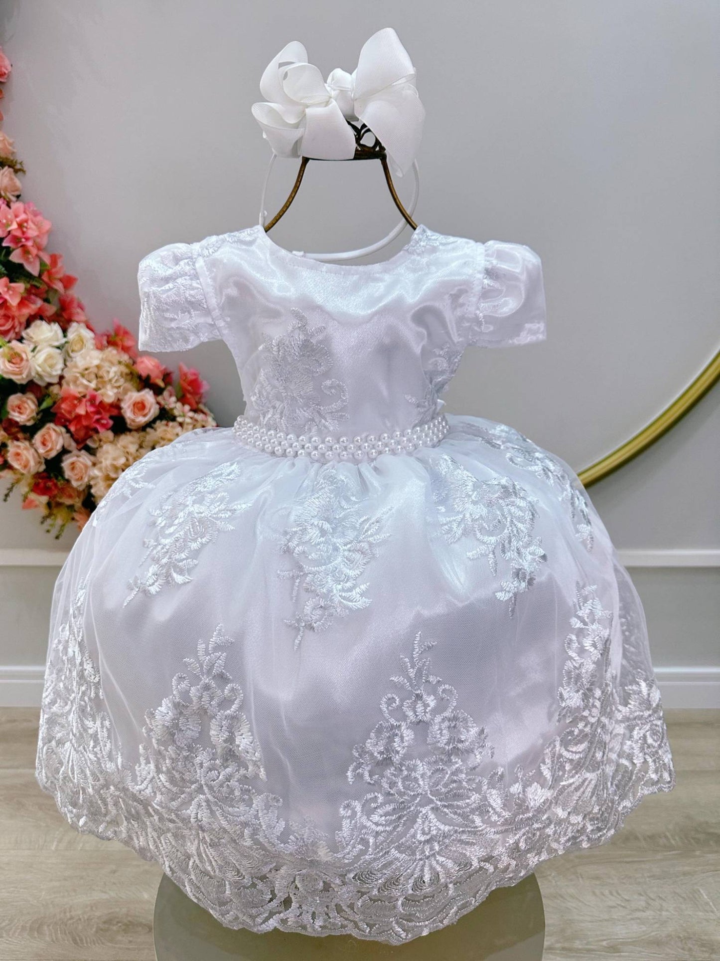 Vestido Infantil Branco Casamento Festa Com Renda Luxo