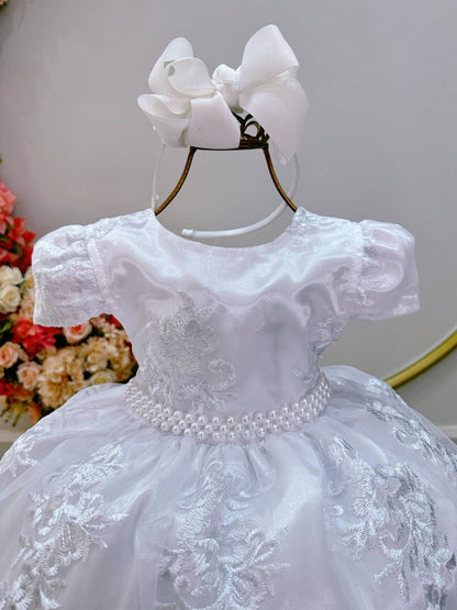 Vestido Infantil Branco Casamento Festa Com Renda Luxo