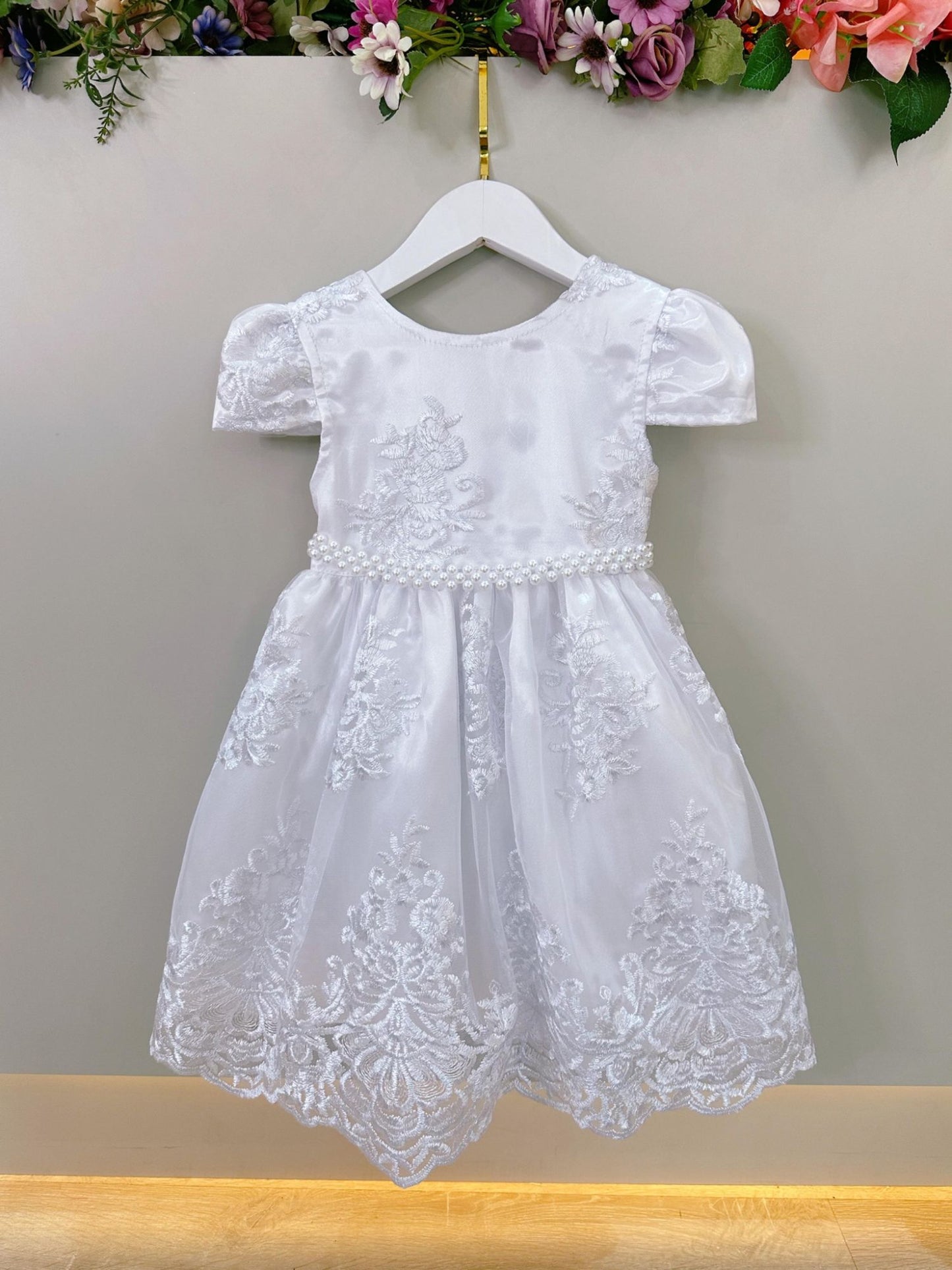 Vestido Infantil Branco Casamento Festa Com Renda Luxo