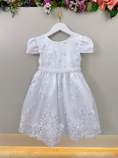 Vestido Infantil Branco Casamento Festa Com Renda Luxo