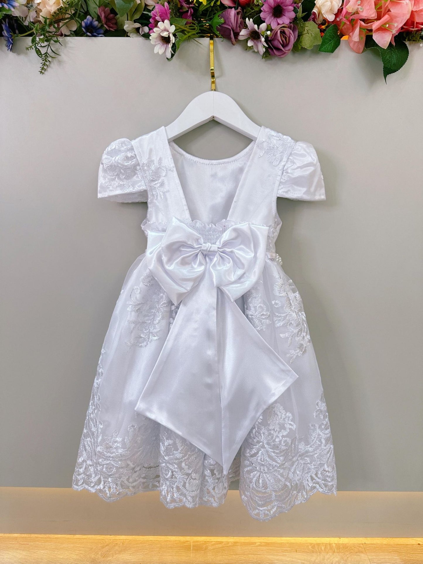 Vestido Infantil Branco Casamento Festa Com Renda Luxo