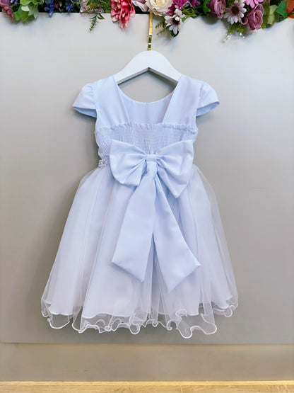 Vestido Infantil Branco Busto C/ Bordado Flores Daminha Festa