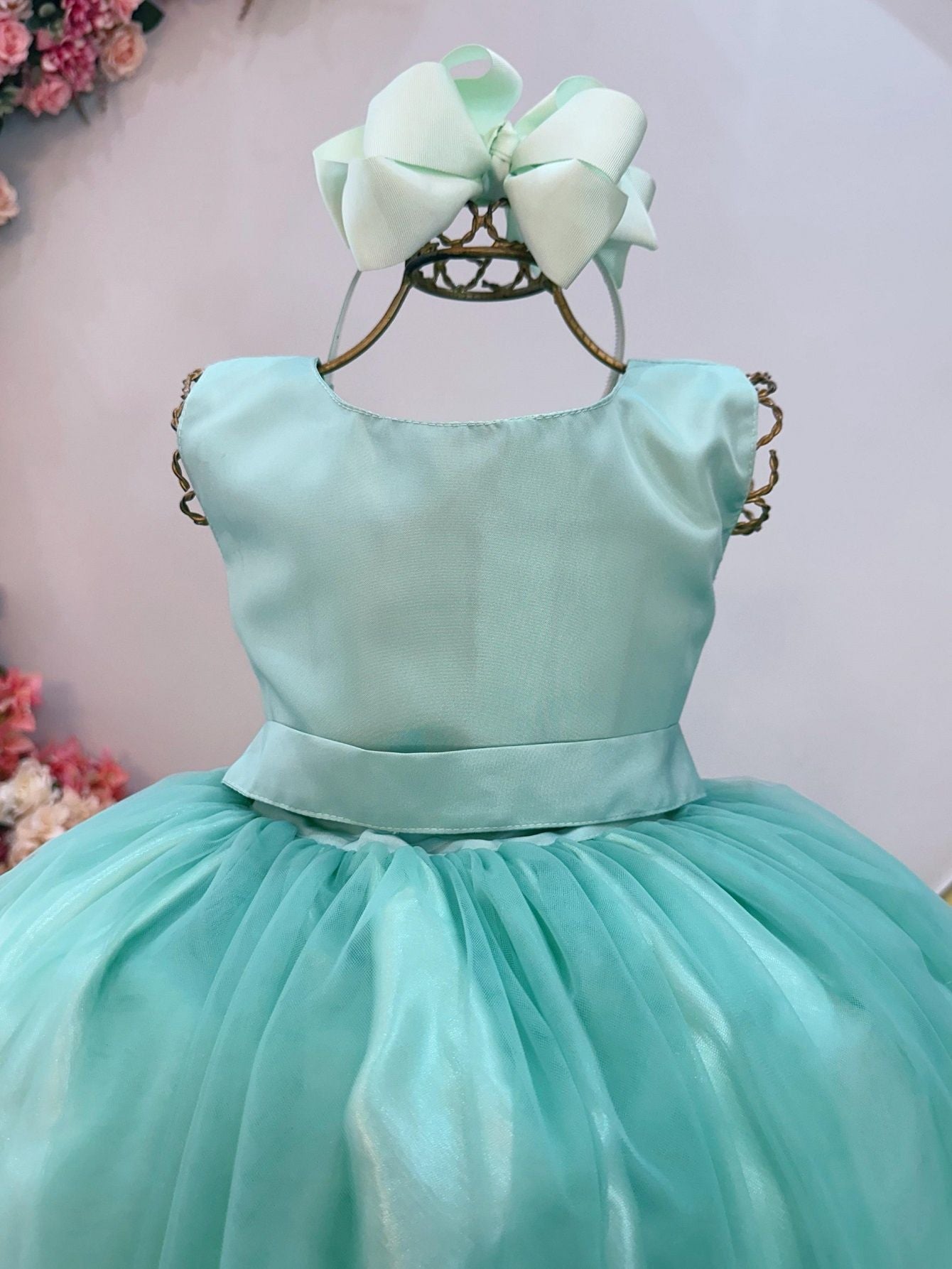 Vestido Infantil Longo Verde Menta Daminhas Casamentos Luxo