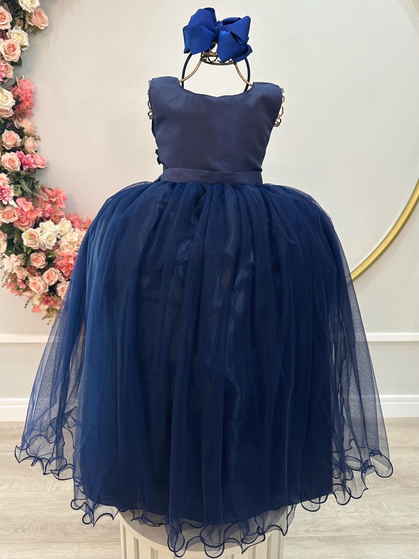 Vestido Infantil Longo Azul Marinho Festas Luxo