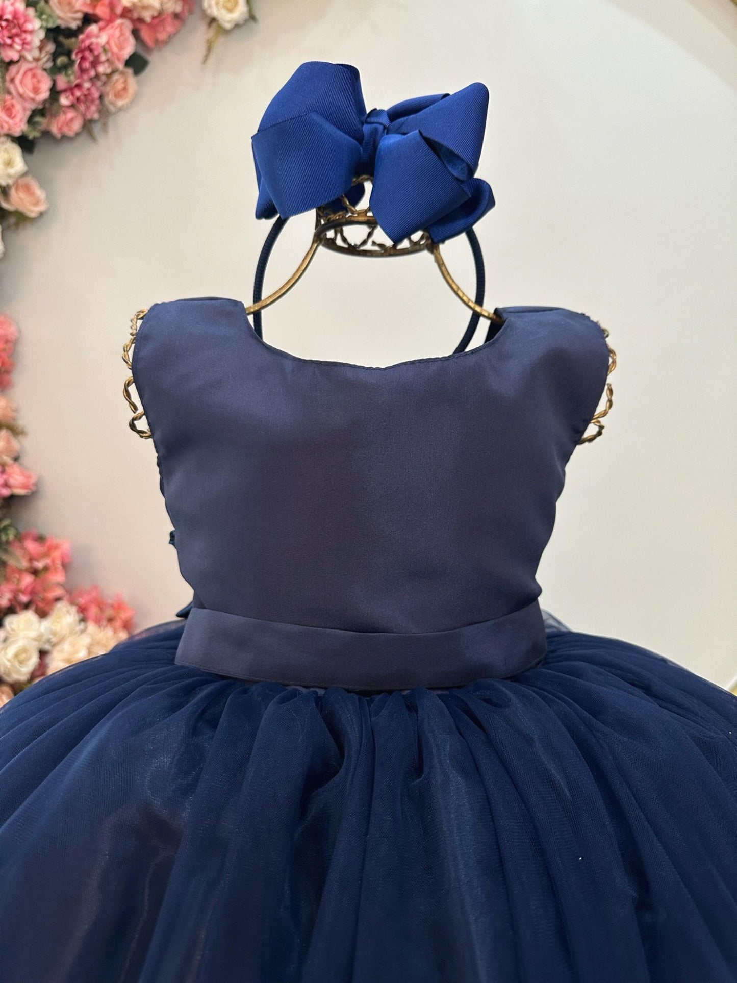 Vestido Infantil Longo Azul Marinho Festas Luxo