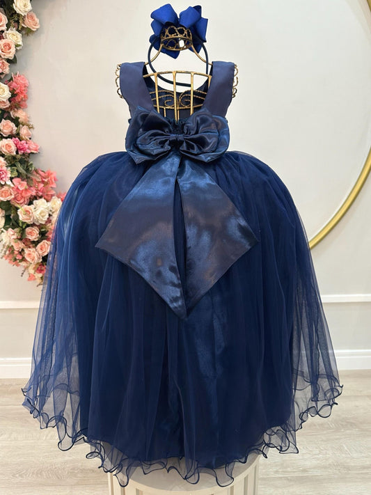 Vestido Infantil Longo Azul Marinho Festas Luxo