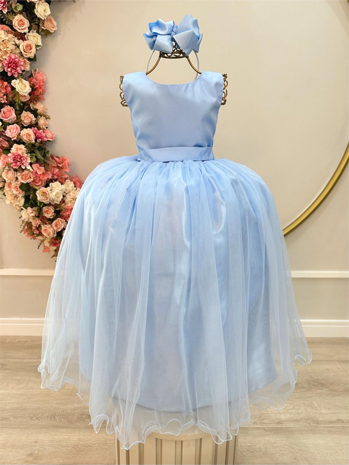 Vestido Infantil Longo Azul Bebê Claro Festas Luxo