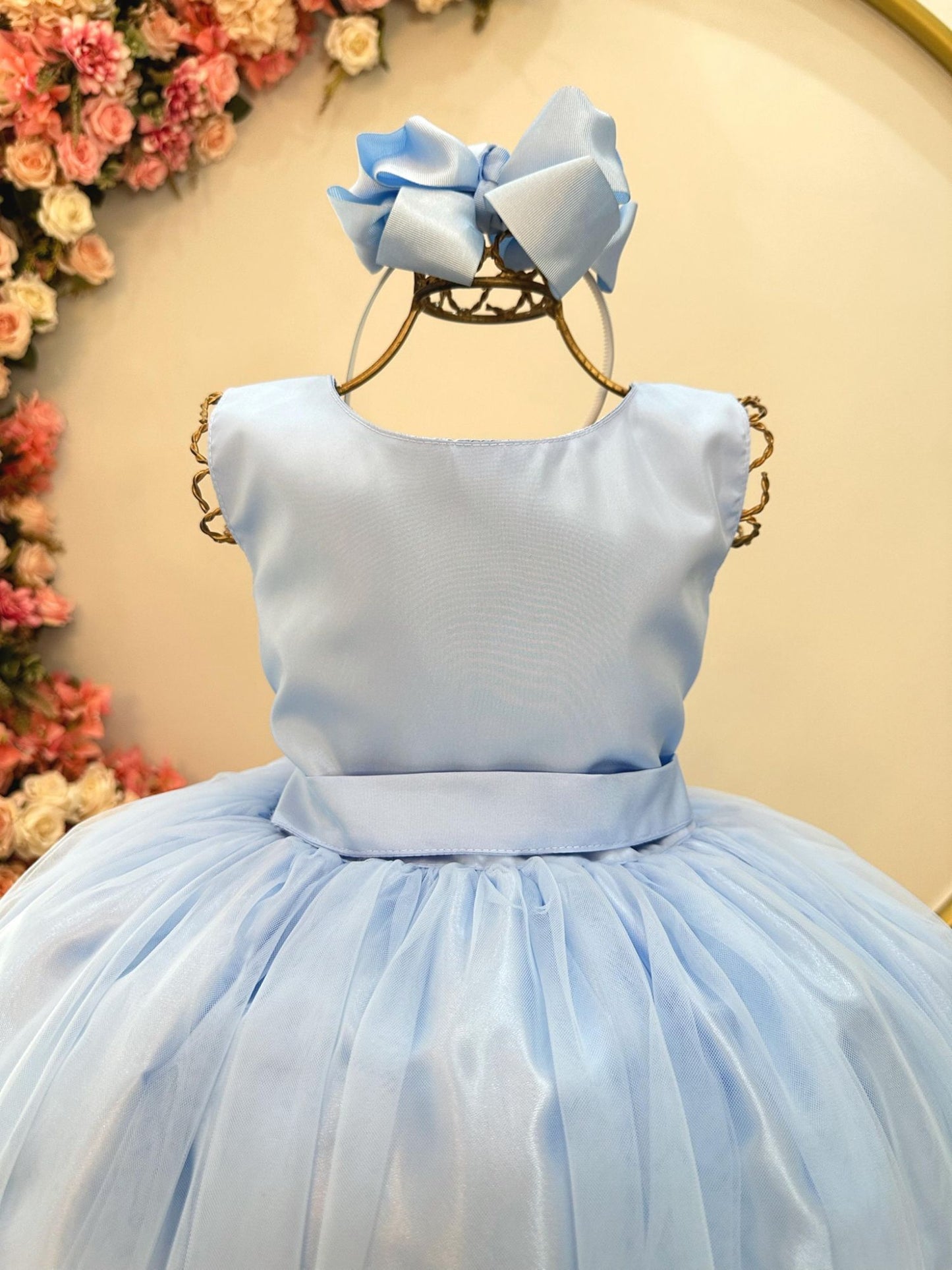 Vestido Infantil Longo Azul Bebê Claro Festas Luxo