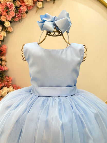 Vestido Infantil Longo Azul Bebê Claro Festas Luxo