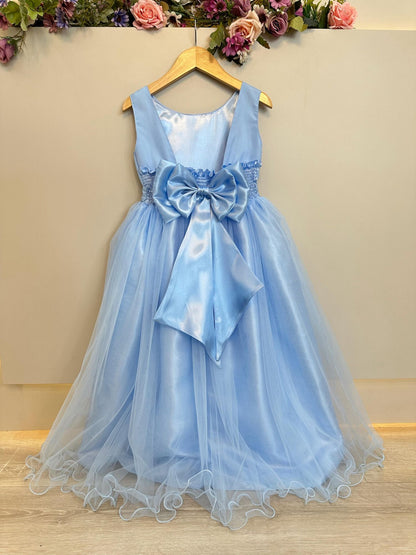 Vestido Infantil Longo Azul Bebê Claro Festas Luxo