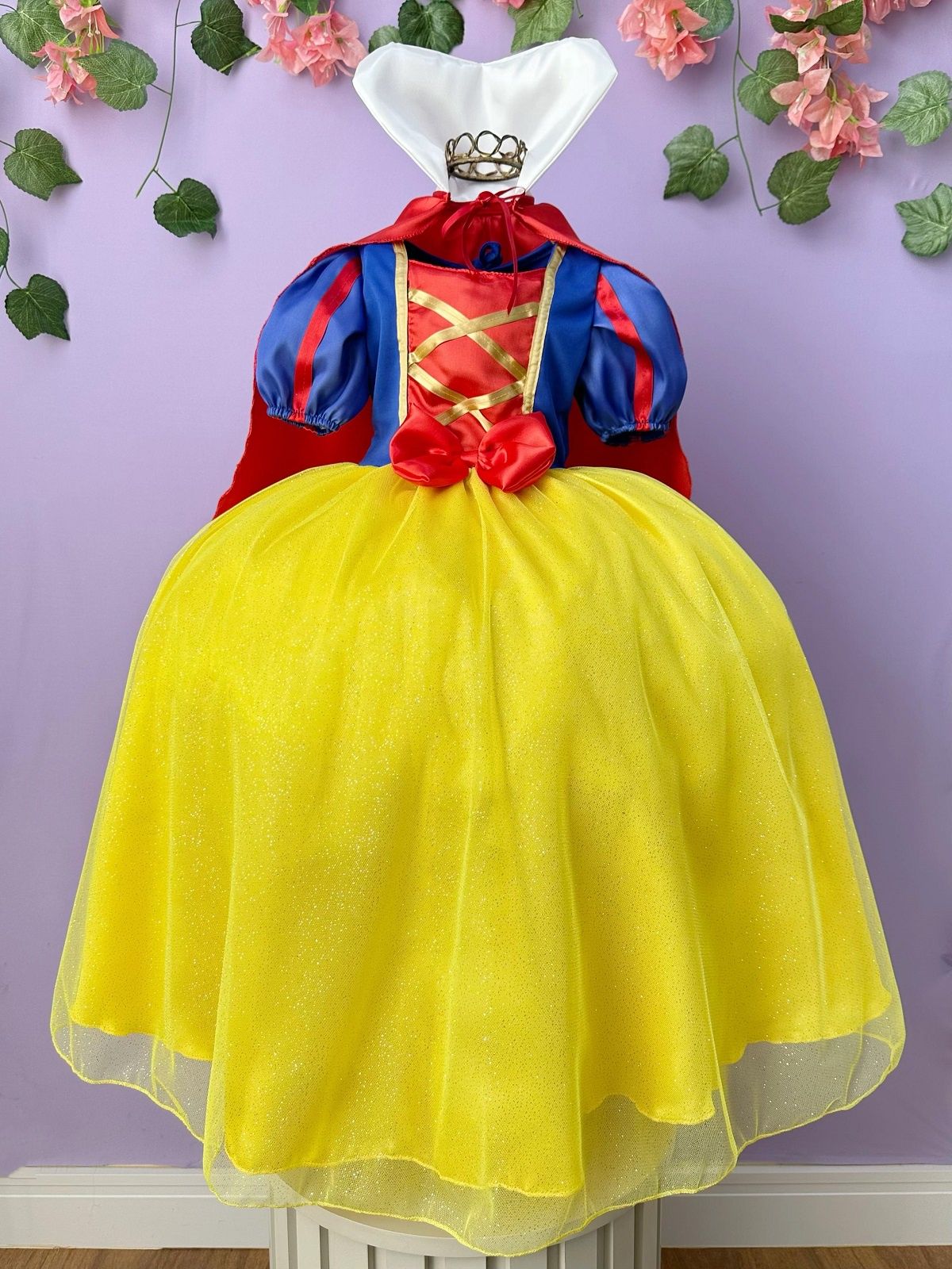 Fantasia Infantil Princesa Branca de Neve Longo Com Capa