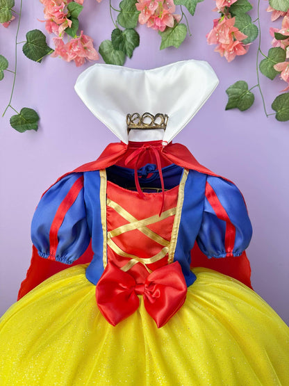 Fantasia Infantil Princesa Branca de Neve Longo Com Capa