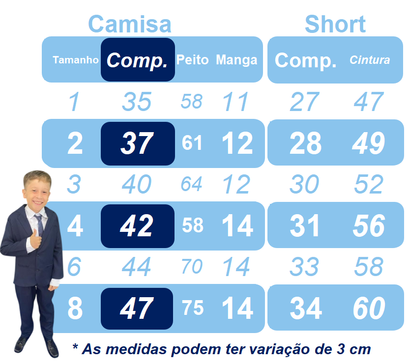 Conjunto Social Pajem Camisa Branca Short e Susp. Azul Escuro